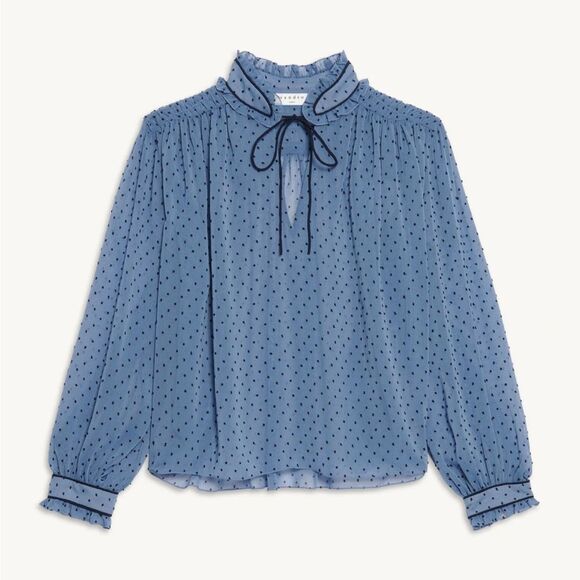 SANDRO Woman Blouse  Dotted Swiss high-neck top Coquettecore  Size 4 - Picture 3 of 11